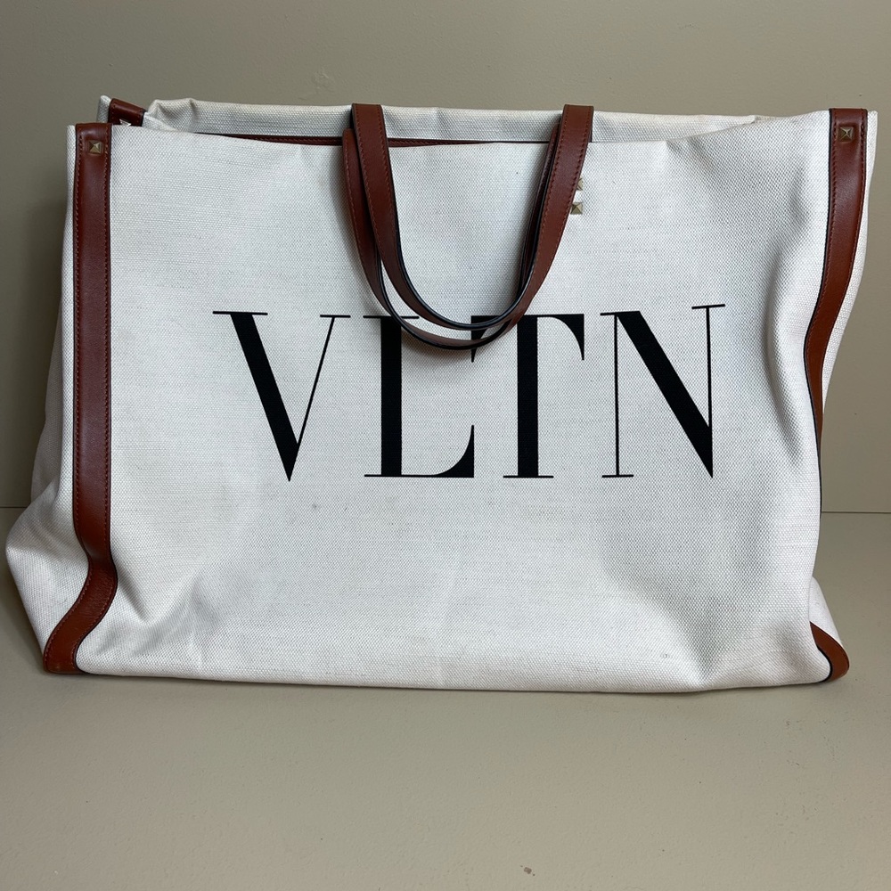 Large Valentino canvas tote bag w leather handles